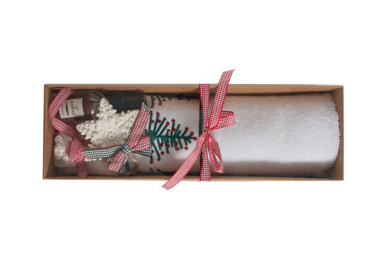 KOKU KESESİ/ÇAM AĞACI NAKIŞLI HAVLU 45x70 cm KUTULU SET BEYAZ - 4