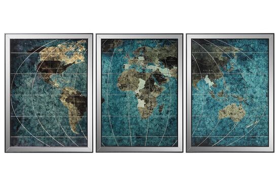 KRVN- 65700023 - AYNA ÇERÇEVELİ 3'LÜ DÜNYA DUVAR PANOSU 80X170 - 1