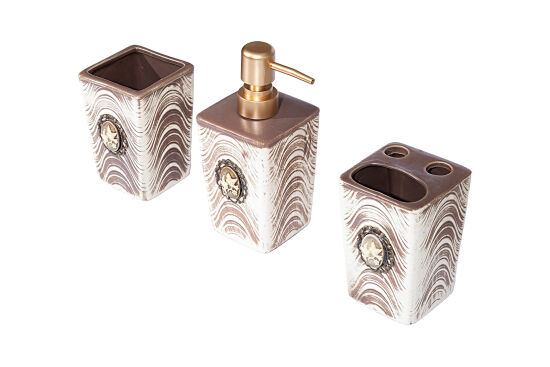 KUŞ ROZETLİ ZYB2040 BANYO SET 3'LÜ (SIVI SABUNLUK-DIS FIRCALIK-PAMUKLUK) - 3