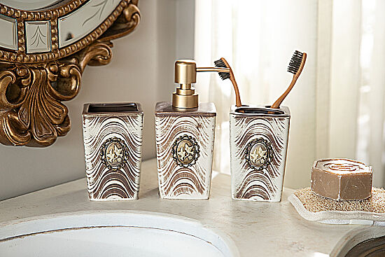 KUŞ ROZETLİ ZYB2040 BANYO SET 3'LÜ (SIVI SABUNLUK-DIS FIRCALIK-PAMUKLUK) - 4