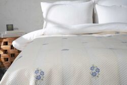 LAGOS DANTELLİ PİKE-YATAK ÖRTÜSÜ 240x250 KREM-MAVİ - KERVAN