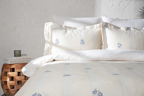 LAGOS PİKE-YATAK ÖRTÜSÜ 240x250 3 PRC KREM-MAVİ - 1