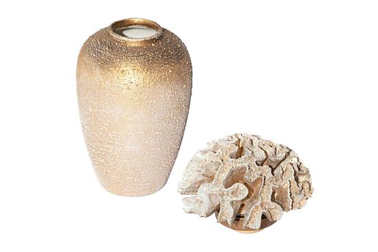 LIKA MERCAN KAPAKLI VAZO 20X38 CM KREM-GOLD ESKİTME - 2