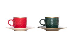 MALTA 2 Lİ FİNCAN TAKIMI (4 PRÇ) KIRMIZI-YEŞİL 95 ml - HOME SWEET HOME