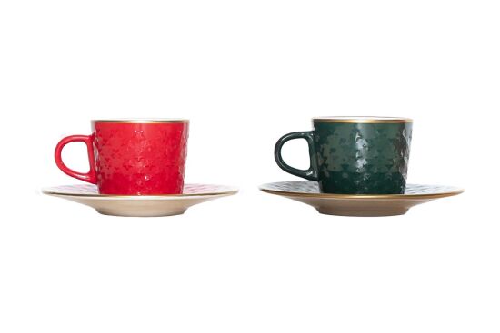 MALTA 2 Lİ FİNCAN TAKIMI (4 PRÇ) KIRMIZI-YEŞİL 95 ml - 1