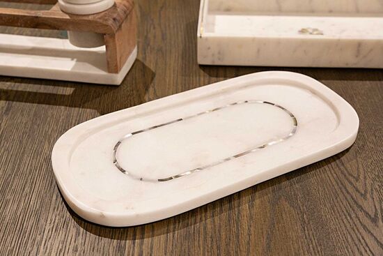 MARBLE TEPSI -SEDEF DETAYLI - 30x15x2.5cm BEYAZ (AH-13080)