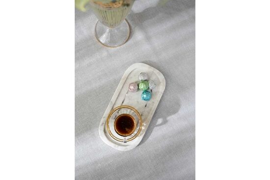 MARBLE TEPSI -SEDEF DETAYLI - 30x15x2.5cm BEYAZ (AH-13080)