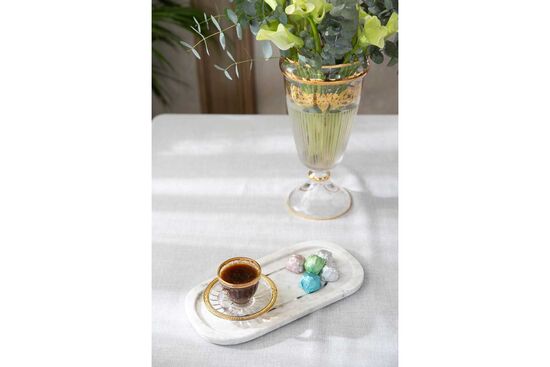 MARBLE TEPSI -SEDEF DETAYLI - 30x15x2.5cm BEYAZ (AH-13080)