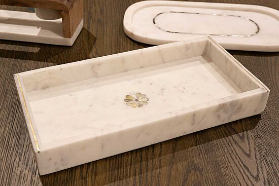 MARBLE TEPSI -SEDEF DETAYLI -30x15x4cm BEYAZ (AH-13090)