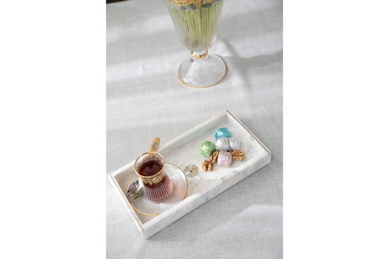 MARBLE TEPSI -SEDEF DETAYLI -30x15x4cm BEYAZ (AH-13090)