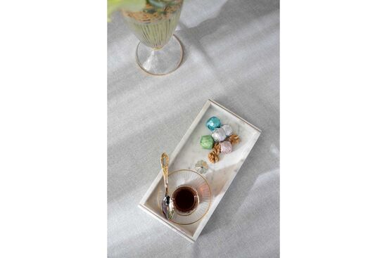 MARBLE TEPSI -SEDEF DETAYLI -30x15x4cm BEYAZ (AH-13090)