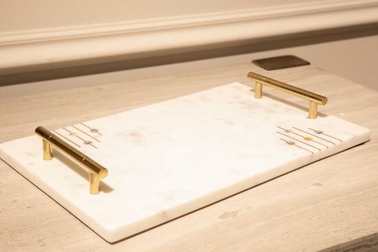 MARBLE TEPSI -SEDEF DETAYLI -38x23x4cm BEYAZ (AH-13074)