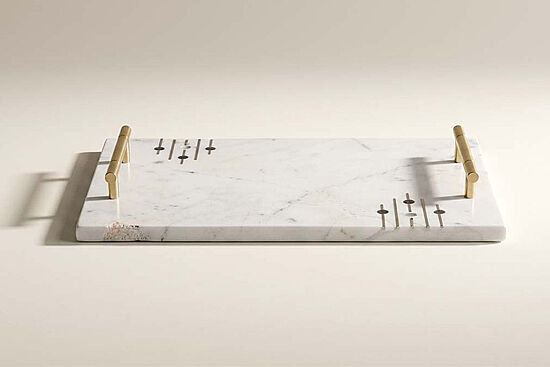 MARBLE TEPSI -SEDEF DETAYLI -38x23x4cm BEYAZ (AH-13074) - 1