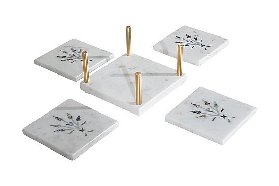 MERMER BARDAK ALTLIĞI SETİ-4 ADET- BEYAZ- 10X10X12.75CM CSN-HSH-02 - 5
