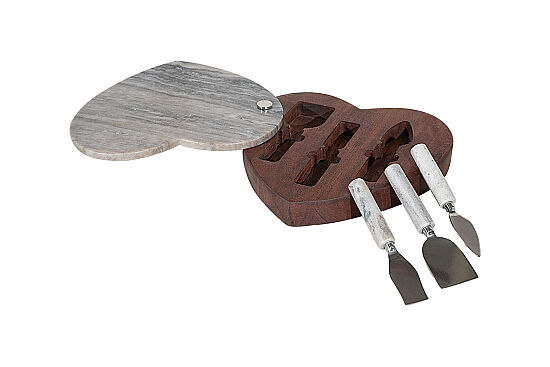 MERMER KALPLİ PEYNİR BIÇAK SETİ- NİKEL KAPLAMA / BEJ MERMER- KUTULU 30X30X5 CM CUTN-518A - 5