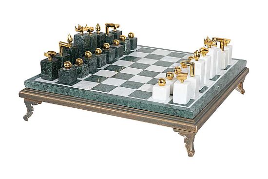 MERMER SATRANÇ SETİ - MERMER OYUN TAŞLARI -BEYAZ/K.YEŞİL MERMER - 35.56X35.56X7.5 CM HDN-1055 - 5