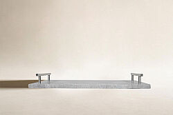 MERMER SERVİS TEPSİSİ -METAL KULPLU -BEJ-38X20X4.5 CM TRN-HSH-04 - KERVAN