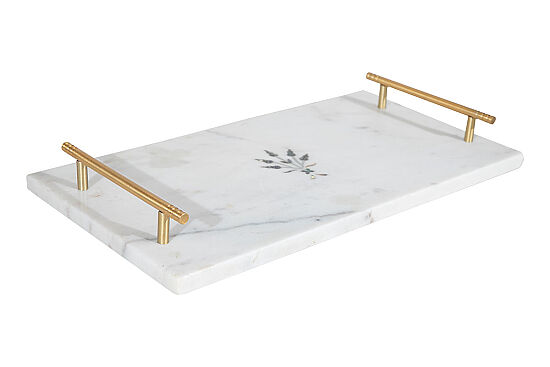 MERMER SERVİS TEPSİSİ - METAL KULPLU-BEYAZ- 38X20X4.5 CM TRN-HSH-03 - 3