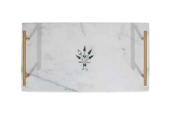 MERMER SERVİS TEPSİSİ - METAL KULPLU-BEYAZ- 38X20X4.5 CM TRN-HSH-03 - 4