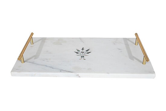 MERMER SERVİS TEPSİSİ - METAL KULPLU-BEYAZ- 38X20X4.5 CM TRN-HSH-03 - 5