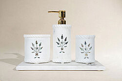 MUGHAL MERMER BANYO SETİ - 4 PARÇA -SHELL-BEYAZ- HSH-02 - KERVAN