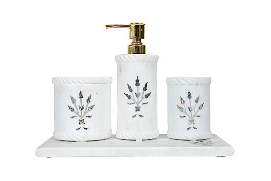 MUGHAL MERMER BANYO SETİ - 4 PARÇA -SHELL-BEYAZ- HSH-02 - 2
