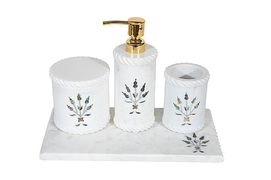 MUGHAL MERMER BANYO SETİ - 4 PARÇA -SHELL-BEYAZ- HSH-02 - 4