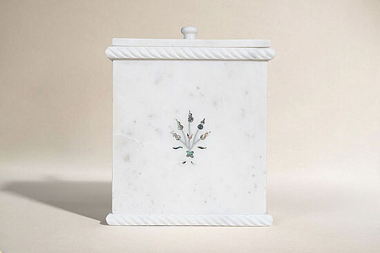 MUGHAL MERMER ÇÖP KOVASI-KAPAKLI-SHELL-BEYAZ-20X20X22.86 CM-HSH-02 - 1