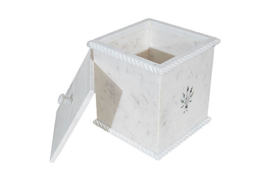 MUGHAL MERMER ÇÖP KOVASI-KAPAKLI-SHELL-BEYAZ-20X20X22.86 CM-HSH-02 - 3