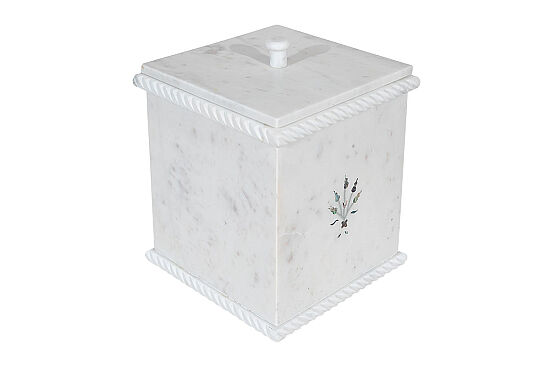 MUGHAL MERMER ÇÖP KOVASI-KAPAKLI-SHELL-BEYAZ-20X20X22.86 CM-HSH-02 - 4