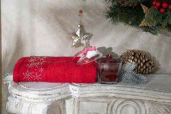 NAR MUMLUK/BÜYÜK KARTANESİ TAŞLI HAVLU 45x70 cm KUTULU SET KIRMIZI - HOME SWEET HOME