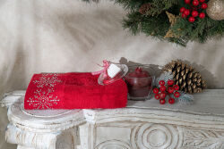 NAR MUMLUK/KÜÇÜK KARTANESİ TAŞLI HAVLU 45x70 cm KUTULU SET KIRMIZI - HOME SWEET HOME