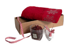 NAR MUMLUK/BÜYÜK KARTANESİ TAŞLI HAVLU 45x70 cm KUTULU SET KIRMIZI - 4