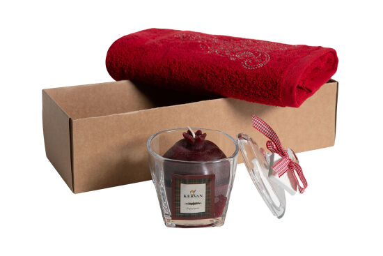 NAR MUMLUK/ÇAM AĞACI TAŞLI HAVLU 45x70 cm KUTULU SET KIRMIZI - 3