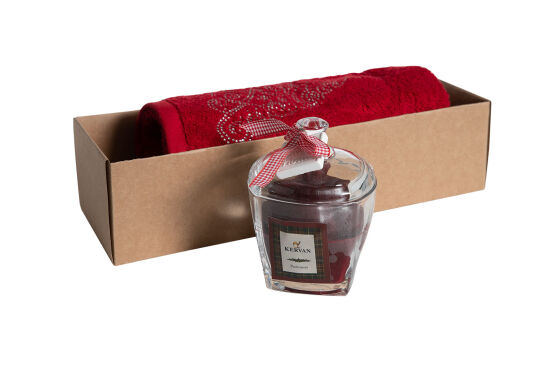 NAR MUMLUK/ÇAM AĞACI TAŞLI HAVLU 45x70 cm KUTULU SET KIRMIZI - 1