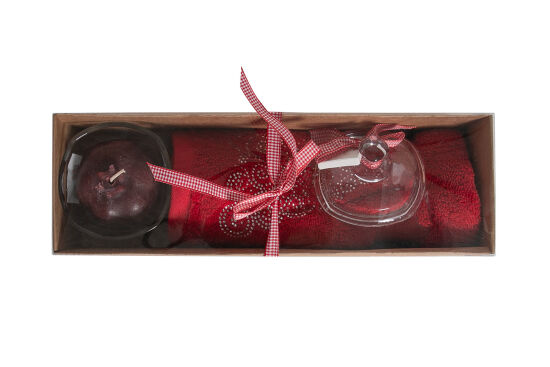 NAR MUMLUK/ÇAM AĞACI TAŞLI HAVLU 45x70 cm KUTULU SET KIRMIZI - 4