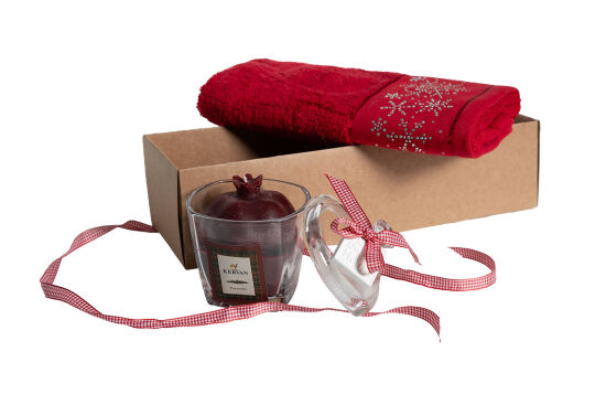 NAR MUMLUK/KÜÇÜK KARTANESİ TAŞLI HAVLU 45x70 cm KUTULU SET KIRMIZI - 4