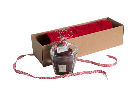 NAR MUMLUK/KÜÇÜK KARTANESİ TAŞLI HAVLU 45x70 cm KUTULU SET KIRMIZI - 1