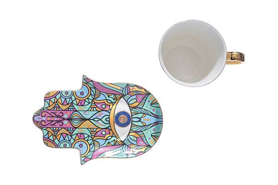 NAZAR BONCUK & FATMA ANA ELİ TEMALI TEKLİ FİNCAN SETİ ( 2 PRÇ. )-220 Cc-QK029 - 3