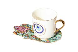 NAZAR BONCUK & FATMA ANA ELİ TEMALI TEKLİ FİNCAN SETİ ( 2 PRÇ. )-220 Cc-QK029 - 2