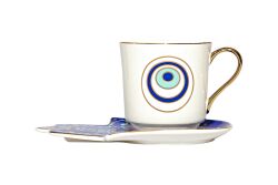 NAZAR BONCUK & FATMA ANA ELİ TEMALI TEKLİ FİNCAN SETİ ( 2 PRÇ. )-220 Cc-QK051 - KERVAN