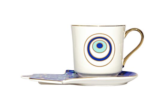 NAZAR BONCUK & FATMA ANA ELİ TEMALI TEKLİ FİNCAN SETİ ( 2 PRÇ. )-220 Cc-QK051 - 1