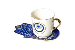 NAZAR BONCUK & FATMA ANA ELİ TEMALI TEKLİ FİNCAN SETİ ( 2 PRÇ. )-220 Cc-QK051 - 2