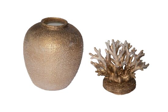 OLCA MERCAN KAPAKLI VAZO 20X37 CM KREM-GOLD ESKİTME - 2