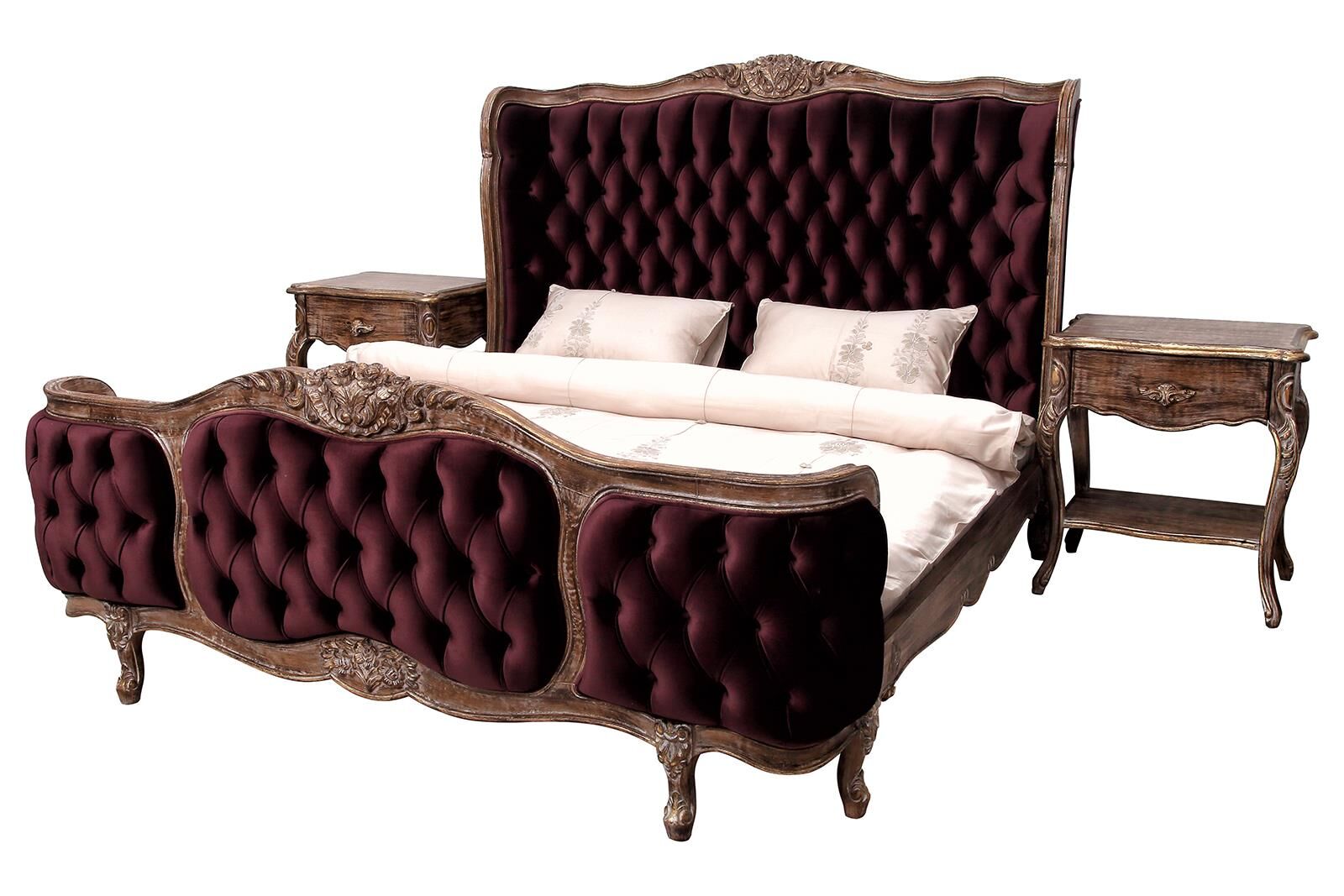 rose kapitoneli yatak 2 komodin eskitme bordo 180x200cm kervan mobilya