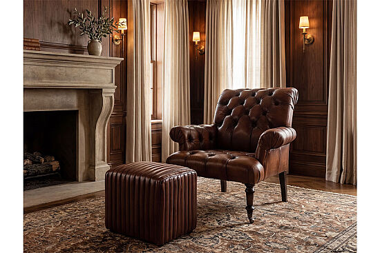 ROSETTA PUF DERİ KAHVE 48x56x48cm S0487-ST B11 VINTAGE - 3