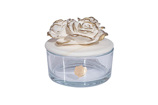 ROSİCA GÜL TAŞLI KAPAKLI DEKORATİF KUTU 16x24 cm KREM-GOLD - 1
