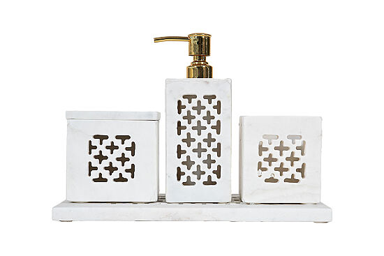 TAJ MERMER BANYO SETİ - 4 PARÇA -CLOVER-BEYAZ- HSH-11 - 2
