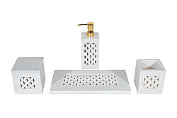TAJ MERMER BANYO SETİ - 4 PARÇA -CLOVER-BEYAZ- HSH-11 - 5