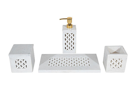 TAJ MERMER BANYO SETİ - 4 PARÇA -CLOVER-BEYAZ- HSH-11 - 5
